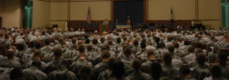 Soldiers-in-training worshippng at Fort Leonard Wood, Missouri