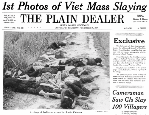 Front page of The Plain Dealer on 20 Nov 1969, breaking the news of the My Lai Massacre. (The Plain Dealer)